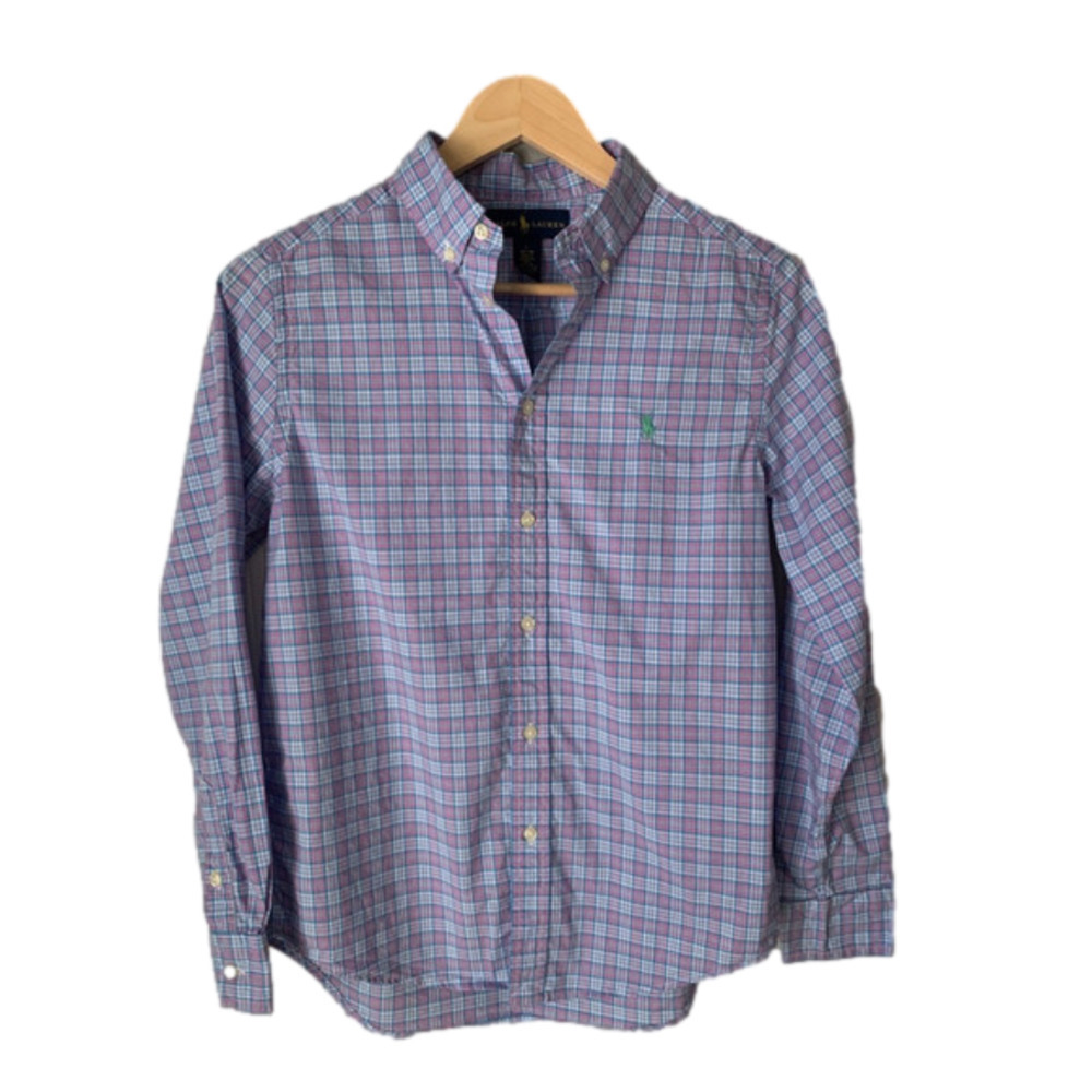Ralph Lauren Blue Plaid‎ Button Down Shirt Boys Large 14/16